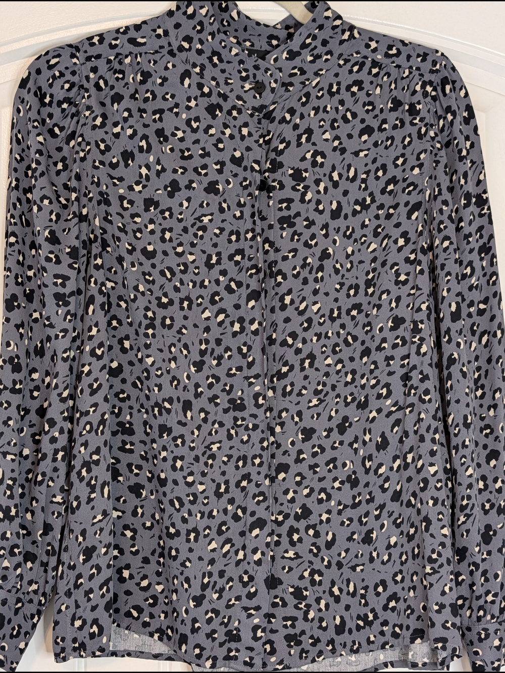 Lilli Sucre Slate Blue-Gray Leopard Animal Print Button Down Shirt - Picture 3 of 14